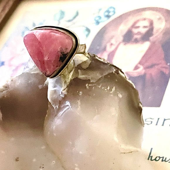 Artisan Rose Quartz Sterling Silver 925 Feminine Pink Handcrafted Ring SZ 8 - Picture 4 of 14